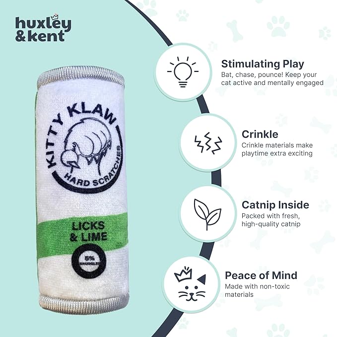 Huxley & Kent Plush Cat Toy - Interactive Catnip Toy for Cats & Kittens - Soft Kitty Toy with Crinkle & Catnip - Fun Indoor Play Toy - Kitty Klaw Licks & Lime