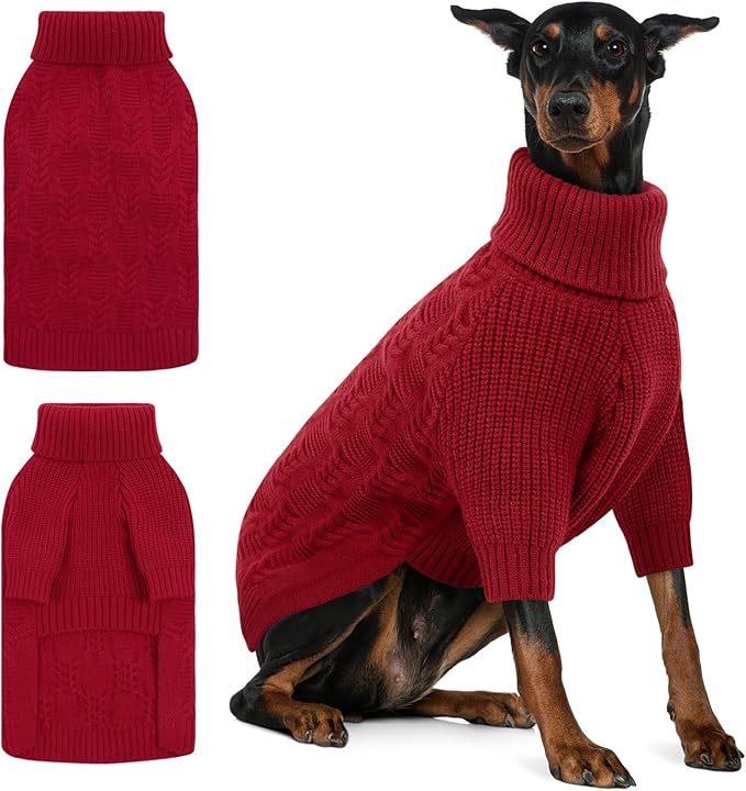 ASENKU XXXL Dog Sweaters for Large Dog Girls Boys, Pullover Turtleneck Knitted Big DoggieSweatershirt for Female Male, Doberman Great Dane Sweater for Extra-Large Breed Dogs, Red 3XL
