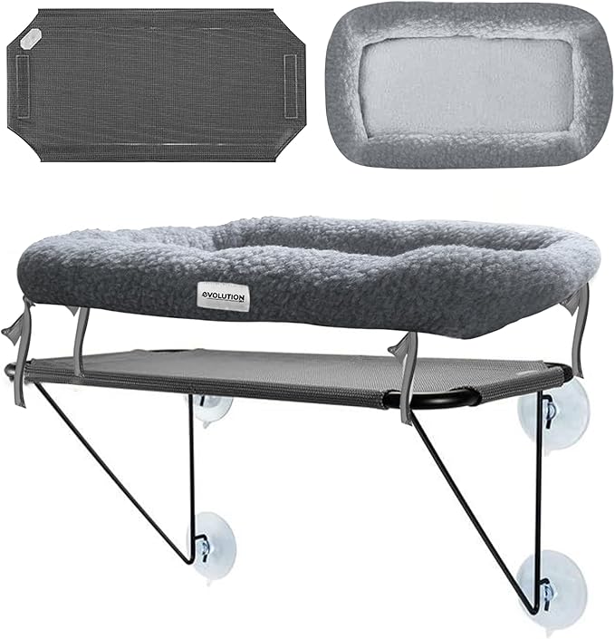 EvolutionUSA Cat Window Perch, Durable Feline Bed, Comfy Perch for 360 Views, Durable Elevated Pet Lounger, Ideal Cat Window Hammock for Large Cats, Heavy Duty, Large Size 24.4x12.6 in