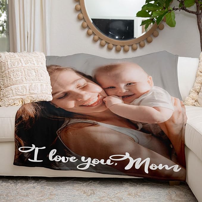 Personalized Mom Blanket, Custom Blanket with Photo, Customized Photo Blankets, Customizable Blankets, Personalized Birthday Gifts for Mom, Baby, Kid, Family
