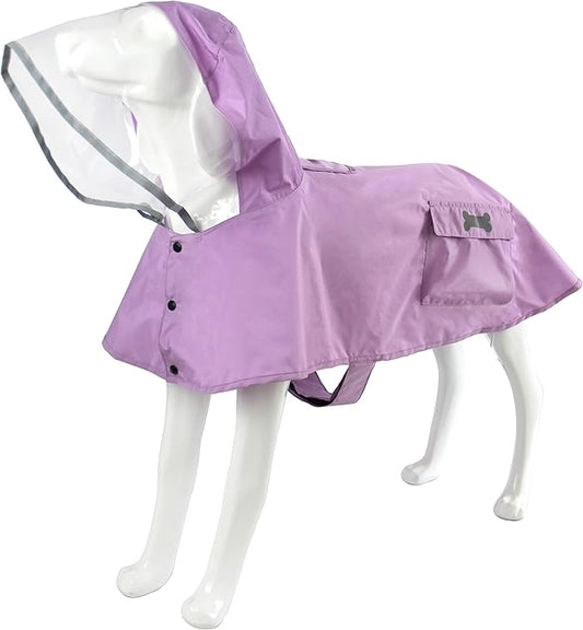 Waterproof Dog Raincoat, Adjustable Reflective Lightweight Pet Rain Clothes with Poncho Hood(Medium, Light Purple)