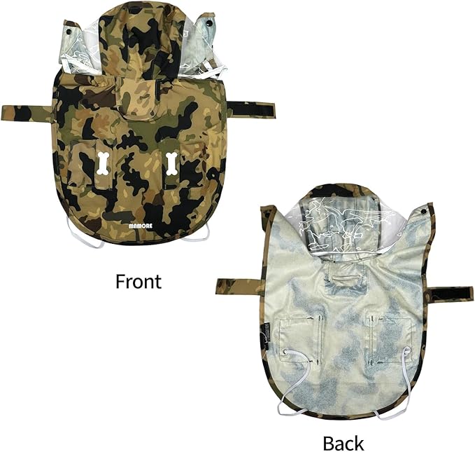 Waterproof Dog Raincoat, Adjustable Reflective Lightweight Pet Rain Clothes with Poncho Hood(Large,Camo)