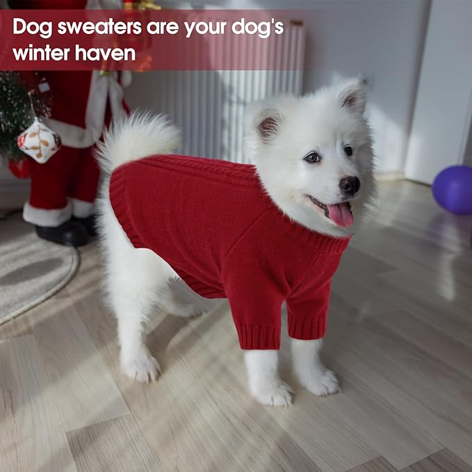 SAWMONG Dog Sweater for Large Dogs, Turtleneck Knitted Pullover Sweater Sweatshirt, Classic Winter Warm Pet Sweater for Boy Girl Cat Sweater (Red, XL)
