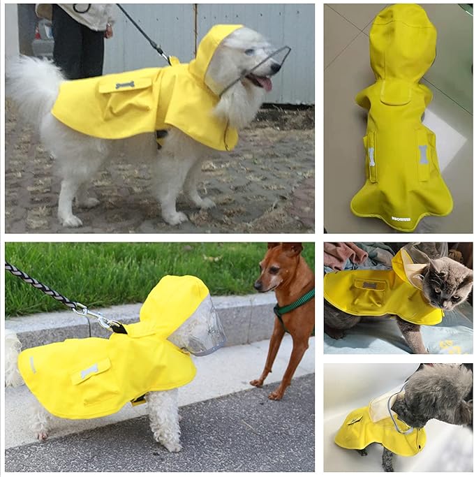 Waterproof Dog Raincoat, Adjustable Reflective Lightweight Pet Rain Clothes with Poncho Hood (X-Large, Yellow)
