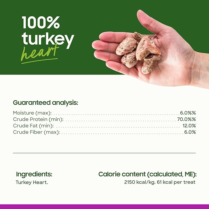smallbatch Pets Premium Freeze-Dried Turkey Heart Treats for Dogs and Cats, 3.5 oz, Made and Sourced in The USA, Single Ingredient, Humanely Raise Meat, No Preservatives or Anything Artificial Ever