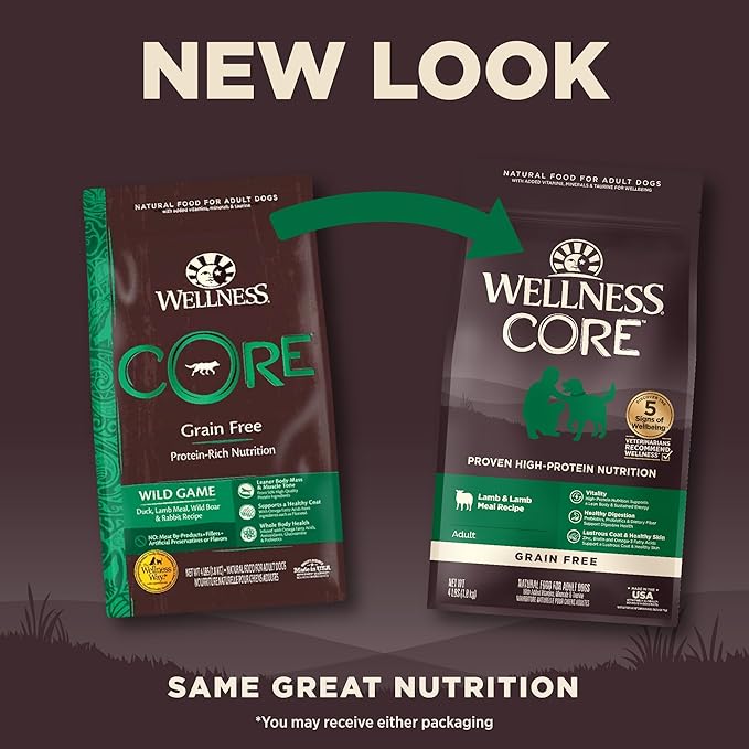 Wellness CORE Dry Dog Food, Grain Free, High Protein, Natural, Lamb Recipe, (4-Pound Bag)