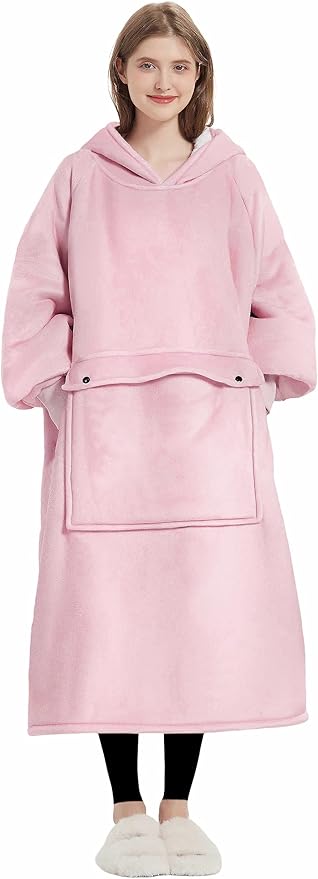 KFUBUO Wearable Blanket Hoodie for Adult Long Sherpa Oversized Hoodie Sweatshirt Blanket Birthday Gifts for Women Pink