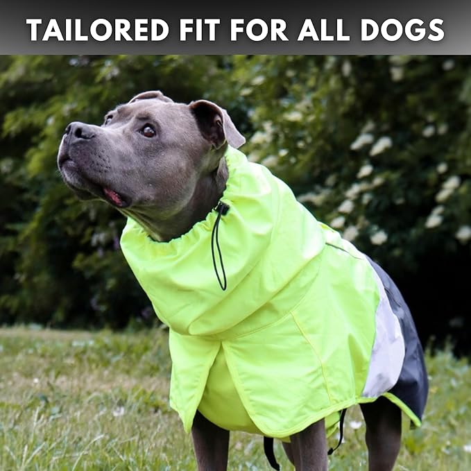 Spark Paws Dog Raincoat, Waterproof Windproof Rain Jacket, for Small Medium Large Extra Large Dogs, Reflective Breathable Full-Body Coverage Dry Suit - Neon White Navy Blue, L