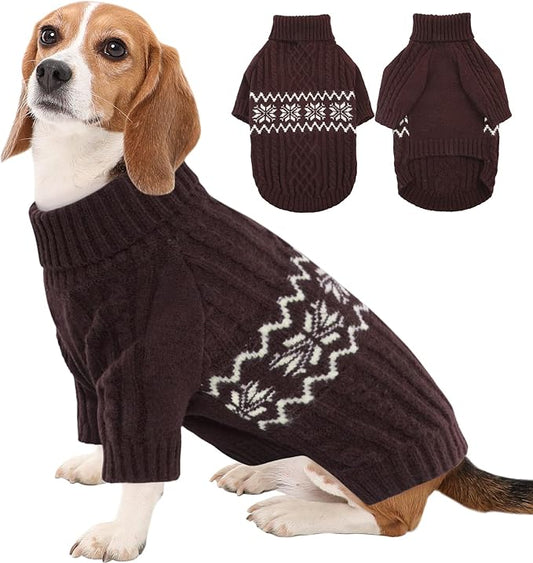 Kuoser Dog Sweater, Dog Sweaters for Medium Dogs, Doggie Sweater Boy Girl Christmas Clothes, Winter Coat Apparel Cable Knitwear, Pet Sweatshirt Outfit for Frech Bulldog, Boston Terrier, Coffee L