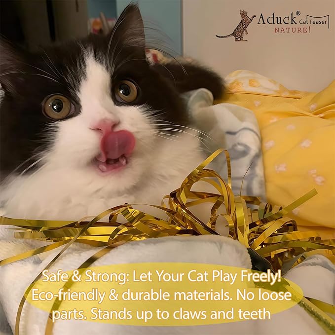 ADUCK Interactive Cat Teaser Wand Toy with Tassels - Durable Cat Chaser for Indoor Kitten Exercise, Boredom Relief & Training Play, Pack of 5 (Gold, Blue, Pink, Silver, Green)