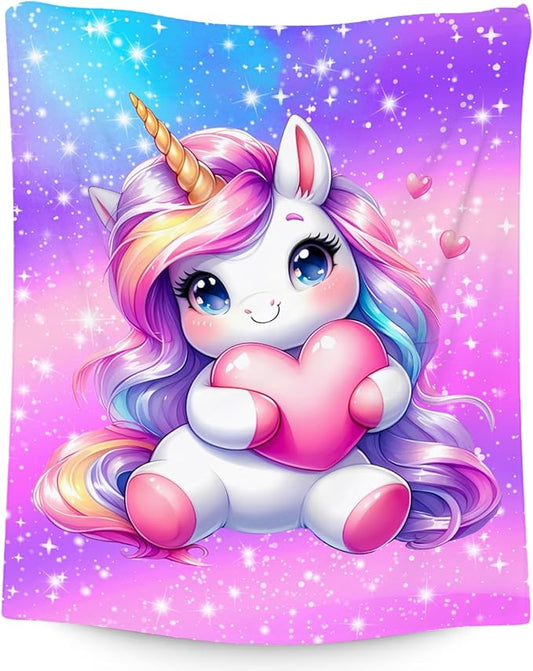 Unicorn Blanket Gifts for Girls - Flannel Soft Cute Throws for Couch, Office 30"x40"