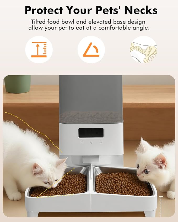 Automatic Cat Feeder for 2 Cats, 5L Automatic Cat Food Dispenser for Small Pets Indoor, 2.4G WiFi Pet Feeder with Free APP Control, Whisker-Friendly Bowls, 1-10 Meals/Day, Detachable for Easy Clean