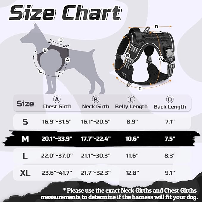 rabbitgoo Dog Harness No Pull, Military Dog Harness Medium Sized Dog with Handle & Molle, Easy Control Service Dog Vest Harness Training Walking, Adjustable Reflective Tactical Pet Harness, Black, M
