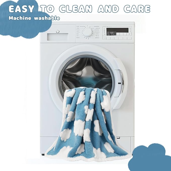 Luciphia Waterproof Pet Blanket for Medium Large Dogs Washable Fluffy Thick Jacquard Shag Fleece Warm Sherpa 3D Textured Flower Print for Cats Puppy Couch Protection (Blue Cloud,85x57 inches)