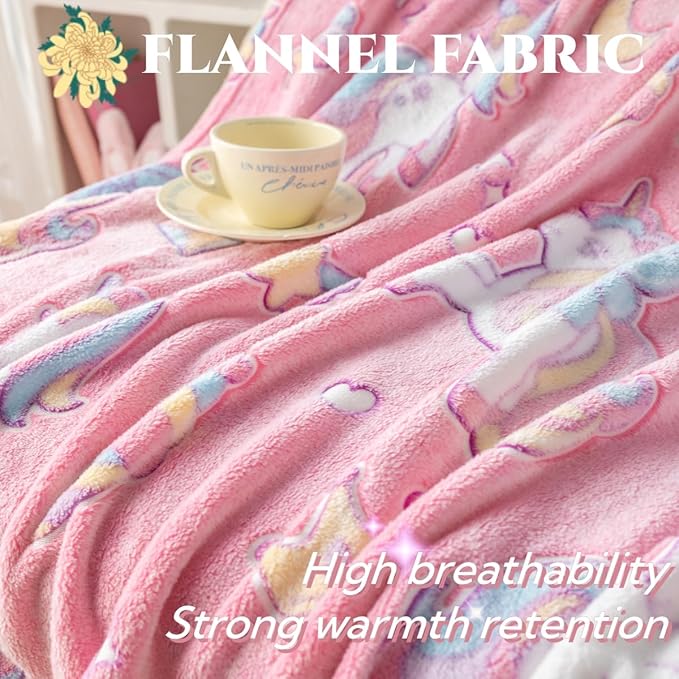 Best Gift Halloween Unicorns Gifts Glow in The Dark Blanket Unicorns Gifts for Girls,Toys for 2 3 4 5 6 7 8 9 10 Year Old Girl Gifts,Soft Kids Blankets for Birthday Valentines Best Gifts,50"x60" Pink