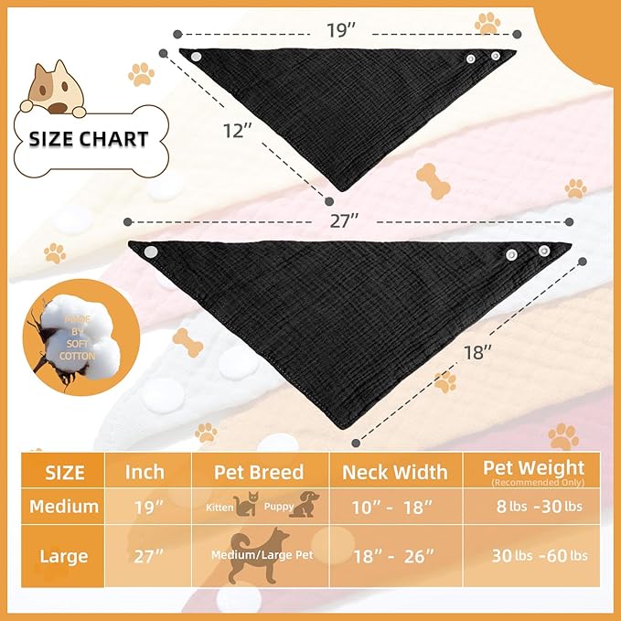 Solid Color Bandana for Medium Dogs with Adjustable Button Pet's Scarf,Black,Medium