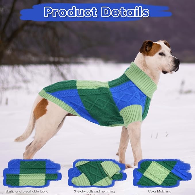 Turtleneck Pet Sweaters for Dogs Boys or Girls,Color Inlay and Moving Needle Pattern Dog Sweater,Pet Clothes,Dog Sweaters,Suitable for Various Breeds Dogs or Sizes(Green Group,M)