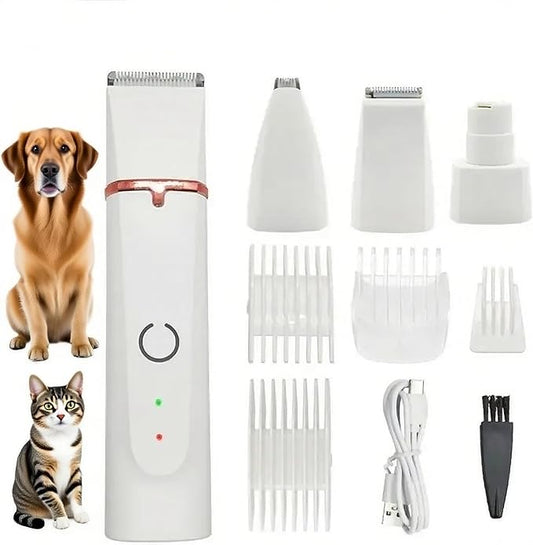 4 in 1 Pet Dog Cat Grooming Kit Dog Cat Nail Ear Paw Clipper Trimmer Pet Hair Grooming Clipper-Low Noise Rechargeable - Cordless Quiet Nail Grinder Trimming Hair Around Eyes and Ears (White)