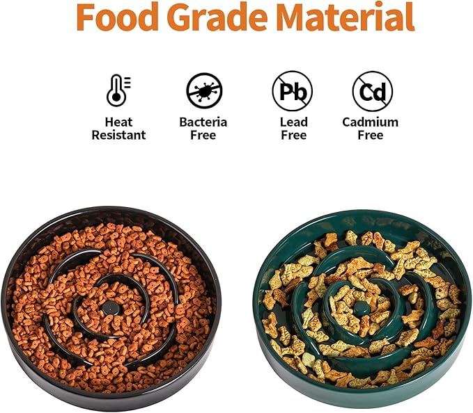 Black Elevated/Raised Dog Bowl Ceramic Slow Feeder with Wood Stand for Small Medium Large Dogs, 8.66 in Dog Dish to Slow Down Eating,Modern Heavy Slow Puppy Bowl for Fast Eaters