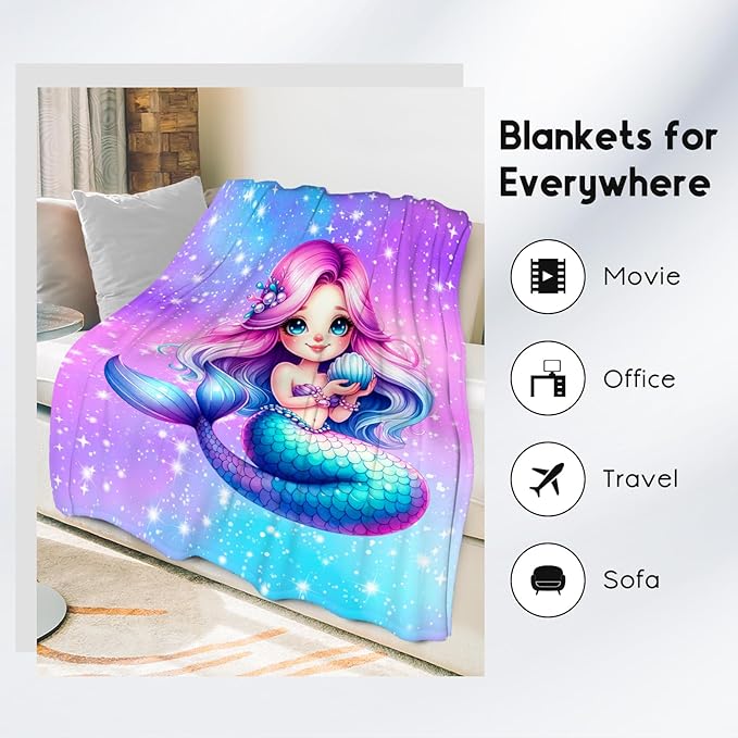 Mermaid Blanket Gifts for Girls - Soft Cozy Fleece Throws for Couch, Office 40"x50"
