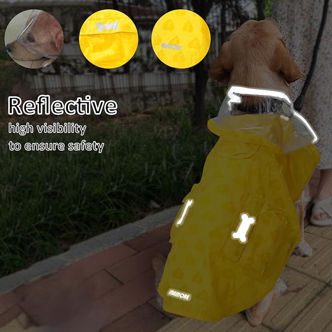 Waterproof Dog Raincoat, Adjustable Reflective Lightweight Pet Rain Clothes with Poncho Hood (Yellow(Water-Activated Color Change), Small)