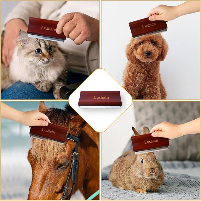 Deshedding Brush for Dogs & Cats | Professional Pet Grooming Tool | Removes Loose Fur, Dirt & Hair | Small, Medium & Large Pets |Ergonomic Wooden Handle| 5 Inches (Brown, 5 inch)