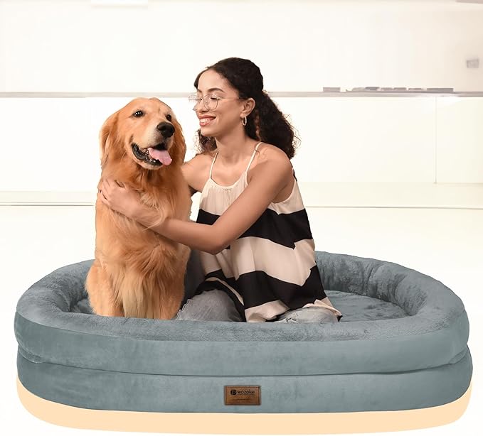 Orthopedic Waterproof Large Dog Bed: Memory Foam Washable Dog Bed with Bolsters - XL Removable Orthopedic Cover for Medium Large Sized Pet - Non-Slip Bottom - Grey