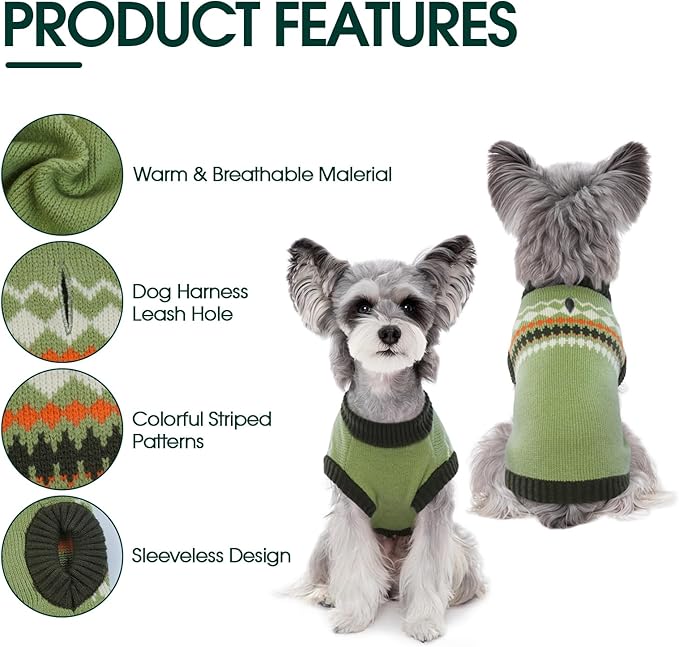 Kuoser Dog Sweater, Dog Sweaters for Medium Dogs Girl Boy, Christmas Dogs Sweater Knitwear, Warm Pet Pullover Sweatshirt Doggie Winter Clothes Apparel for French Bulldog, Boston Terrier, Green M