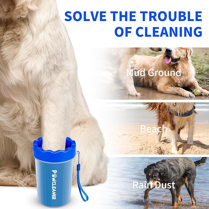 Dog Paw Cleaner, Washer, Muddy Pet Foot Cleaner for Small Medium Large Breed Dogs/Cats (with 3 absorbent towel) (Navy Blue, Medium)