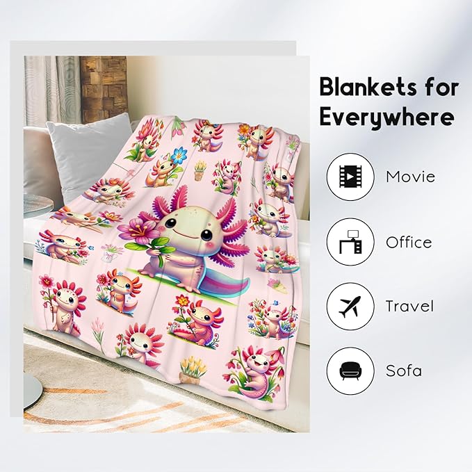 Girls Blankets Gifts Axolotl Blanket for Toddlers Kids Granddaughter, 40"x50" Cute Flannel Throw Gifts for Sofa Couch