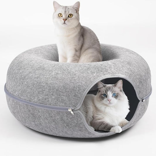 Cat Caves for Indoor Cats, Large Cat Tunnel for Multiple & Large Cats, Scratch Detachable Cave Bed, Kitten Donut Kitty Hideaway Up to 45 Lbs