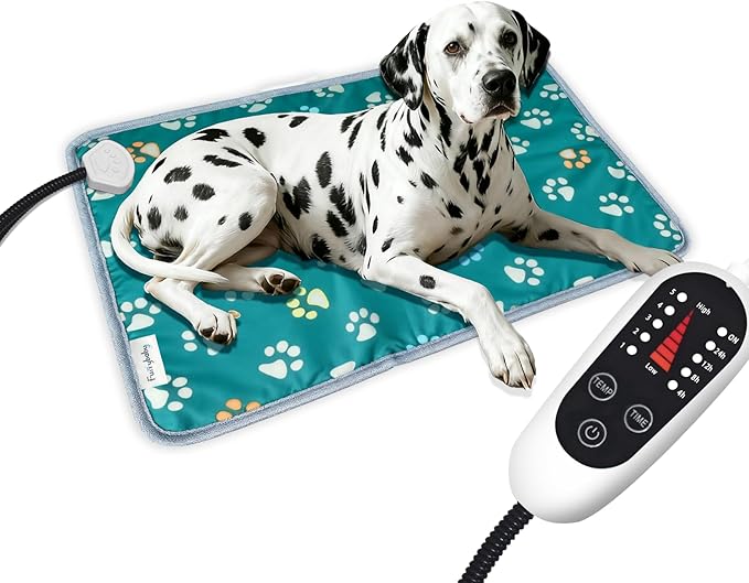 furrybaby Pet Heating Pad, Waterproof Dog Heating Pad Mat for Cat with Durable Anti-Bite Tube Indoor for Puppies Dogs Cats (1 Pack Green, 24 X 16in, Temp Adjustable)