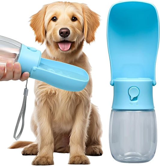 Dog Water Bottle, Leak Proof Portable Puppy Water Dispenser, Travel Puppy Water Bowl, Foldable Transparent Dog Water Bottle for Pets Outdoor Walking, Hiking, Travel, Food Grade Plastic - 10oz Blue