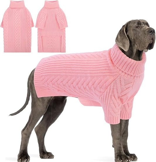 Dog Knitted Sweaters for Medium Large Dogs, Dog Winter Turtleneck, Pet Warm Pullover Thick Sweatshirt Beagle, Bulldog, Husky, Golden Retriever, Labrador, Samoyed, Rottweiler Pink 4XL