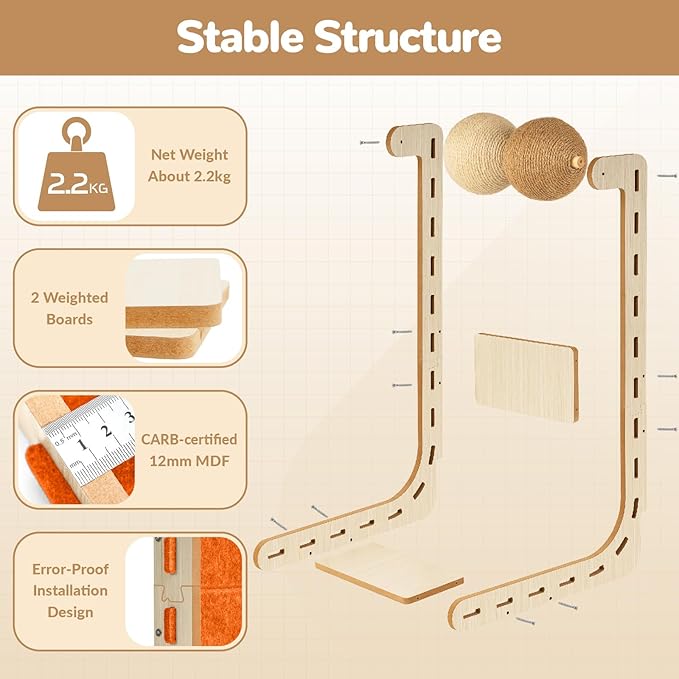 Cat Scratcher Felt Cat Scratch Pad for Cats with Sisal Balls Cat Scratching Board Large Scratchers for Indoor Adult Cat Scratching Furniture Protector Post Toy L Shape 28.4 Inch Orange