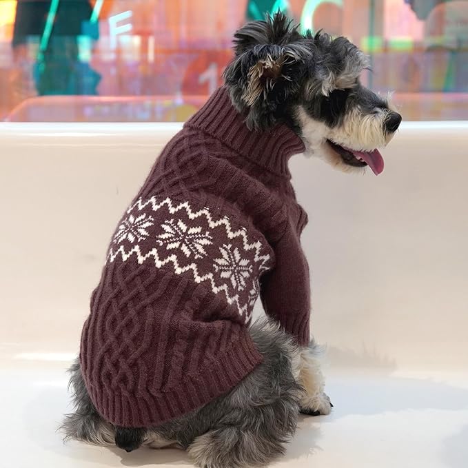 Kuoser Dog Sweater, Dog Sweaters for Medium Dogs, Doggie Sweater Boy Girl Christmas Clothes, Winter Coat Apparel Cable Knitwear, Pet Sweatshirt Outfit for Frech Bulldog, Boston Terrier, Coffee M