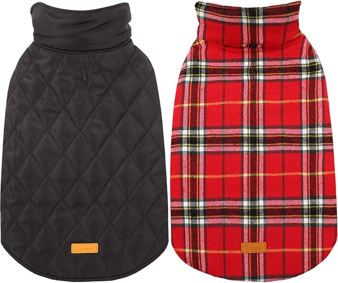 Kuoser Waterproof Dog Coat, Reversible Dog Jacket for Small Dogs, Adjustable Durable Doggie Winter Coat Warm Cozy Puppy Cold Weather Apparel from Small to Large Breed, Bright Red S