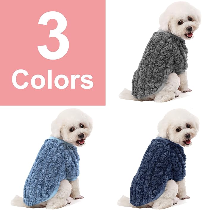 Dog Sweater, 3 Pack Dog Sweaters for Small Dogs or Cats, Girl or Boy, Warm Dog Clothes Shirt Coat for Winter Christmas (Blue, Dark Blue, Grey, X-Large)