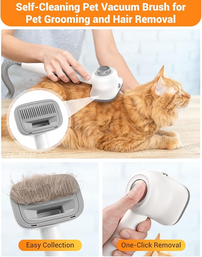 Dog Vacuum Grooming Kit for Shedding: Professional Hair Clippers Pet Groomer - Strong Suction Cleaner Deshedding Tool Fur Brush Attachment Trimmer for Home Cat (Pale White)