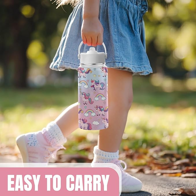 Gifts for Unicorn Lovers, 16 oz Water Bottles with Straw Lid, Stainless Steel Insulated Tumbler for Travel Outdoor, Cute Unicorn Water Bottle Gifts for Birthday Christmas