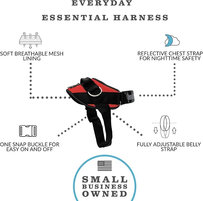 ShawnCo Essential Dog Harness, No-Pull Pet Vest with 3 Leash Clips, No Choke, Reflective, Adjustable and Padded, for Easy Walking and Training for Small, Medium and Large Dogs (Mustang Red, XL)