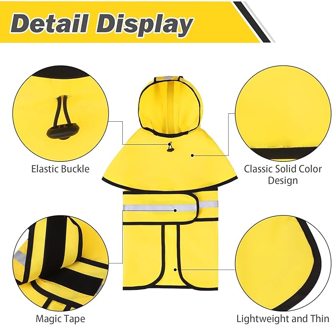 KOOLTAIL Dog Raincoat Hooded Slicker Poncho with Leash Hole, Raincoat for Large Dogs, Waterproof Doggie Rain Jacket with Reflective Strip, Adjustable Breathable Extra Large Rainwear-Yellow Solid