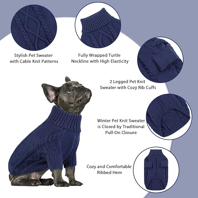Queenmore Dog Sweater for Large Size Pet,Pitbull Dog Sweater,XXL Doggy Sweater for Labrador Retriever,Cold Weather Warm Knitted Pet Sweatershirt for Boy Girl Dogs (Dark Navy,2XL)