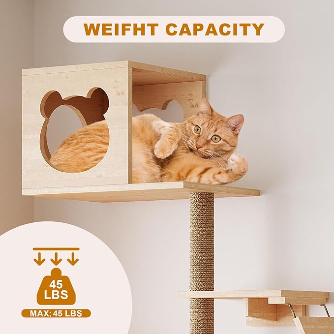 PETKABOO Cat Wall Shelves Cat Wall Furniture with Condo, Hammock, Scratching Pad, Platform and Ladder