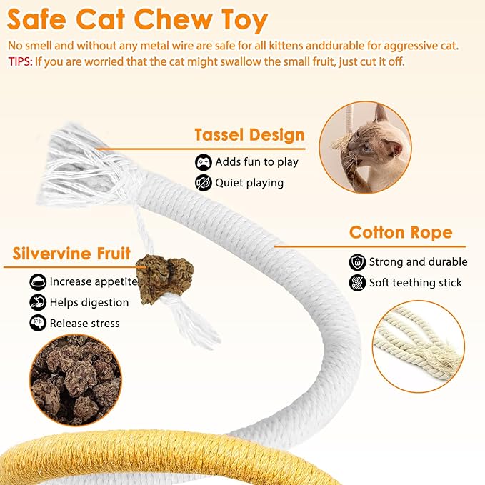 Tocirelo Cat Chew Rope Toy - 6Pack Cat Chew Toy for Teeth Cleaning, Interactive Kitten Teething Toys to Transfer Chewing from Wires, Cotton String with Natural Silvervine Ball