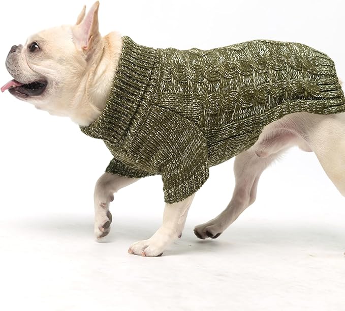KOOLTAIL Thermal Knitted Dog Sweater for Small Medium Large Dogs, Turtleneck Cable Knit Doggy Winter Coat Warm Clothes Sweatshirt Outfits for Cold Weather,Pullover Pet Jumper for Puppy Cats Green XL