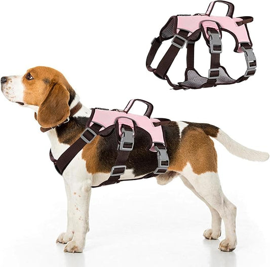 Escape Proof Dog Harness, No Pull Reflective Adjustable Vest with Easy Control Lift Handle, No Choke Soft Padded Breathable Full Body Pet Harness for Walking Hiking and Training (Pink, Medium)