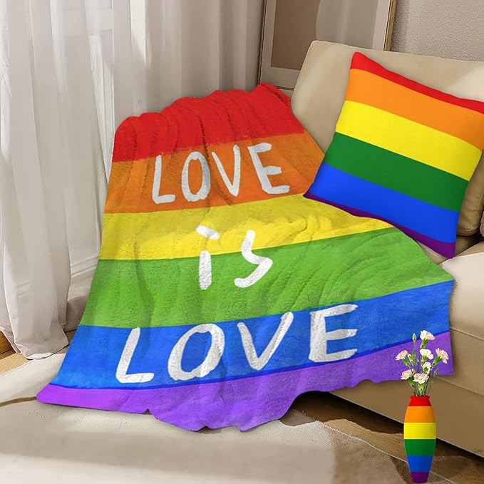 Flannel Blanket LGBT, Love is Love Super Soft Anti-Pilling Pride Throw Blankets - Lesbians Gays Bisexuals Transgender - Lightweight Blanket for Sofa Couch Bed 60x80 Inches