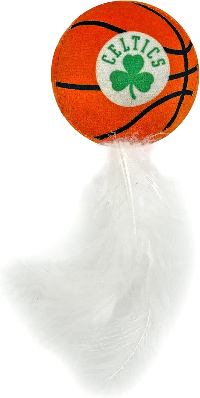 BEST PLUSH CAT TOY: NBA BOSTON CELTICS Complete Set of 3 piece Cat Toys filled with Fresh Catnip. Includes: 1 Jersey Cat Toy, 1 Basketball Cat Toy with Feathers & 1 #1 Fan Cat Toy. Beautiful Team LOGO