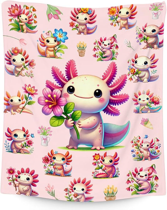 Girls Blankets Gifts Axolotl Blanket for Kids, 50"x60" Cute Flannel Throw Gifts for Sofa Couch Living Room